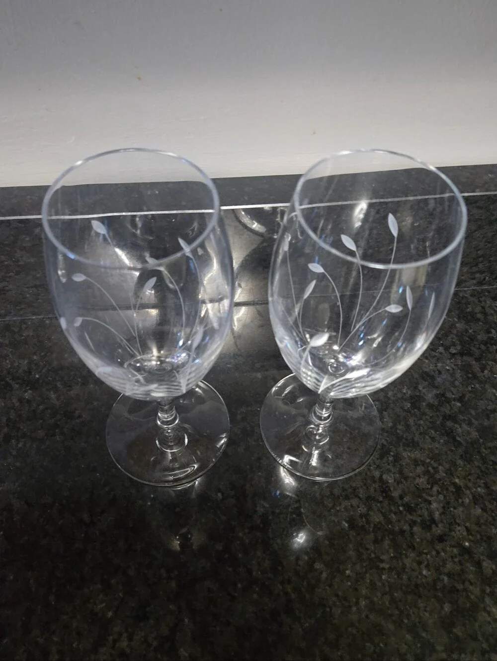 Princess House Clear Etched Floral Stemware Pair
